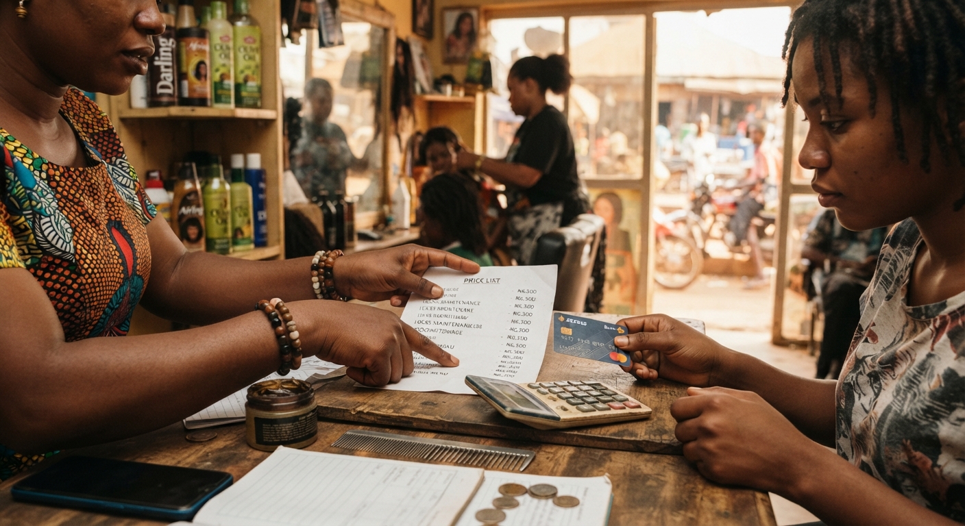 Hands calculating pricing for loc services in Enugu.