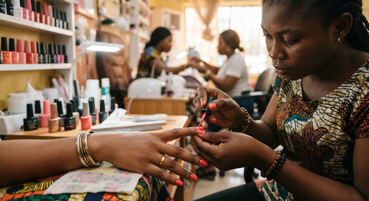 Nail technician applying gel polish