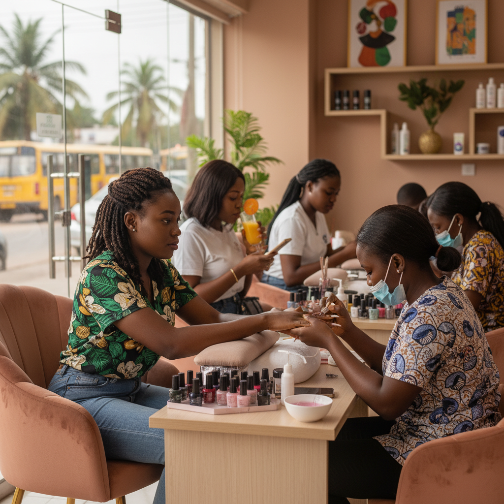 A woman enjoying a manicure, which falls under the 'Wants' category in a budget.