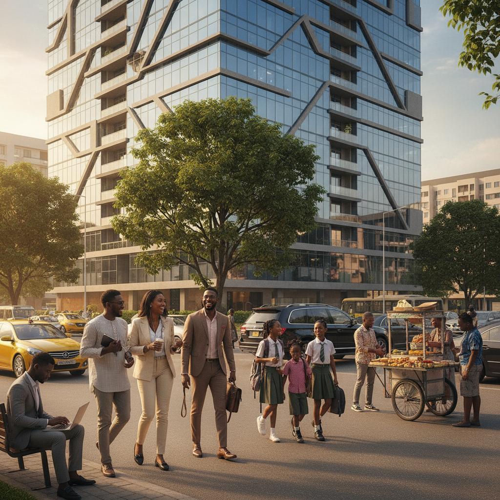 A newly constructed apartment complex in Lagos, a common investment for Nigerians living abroad.