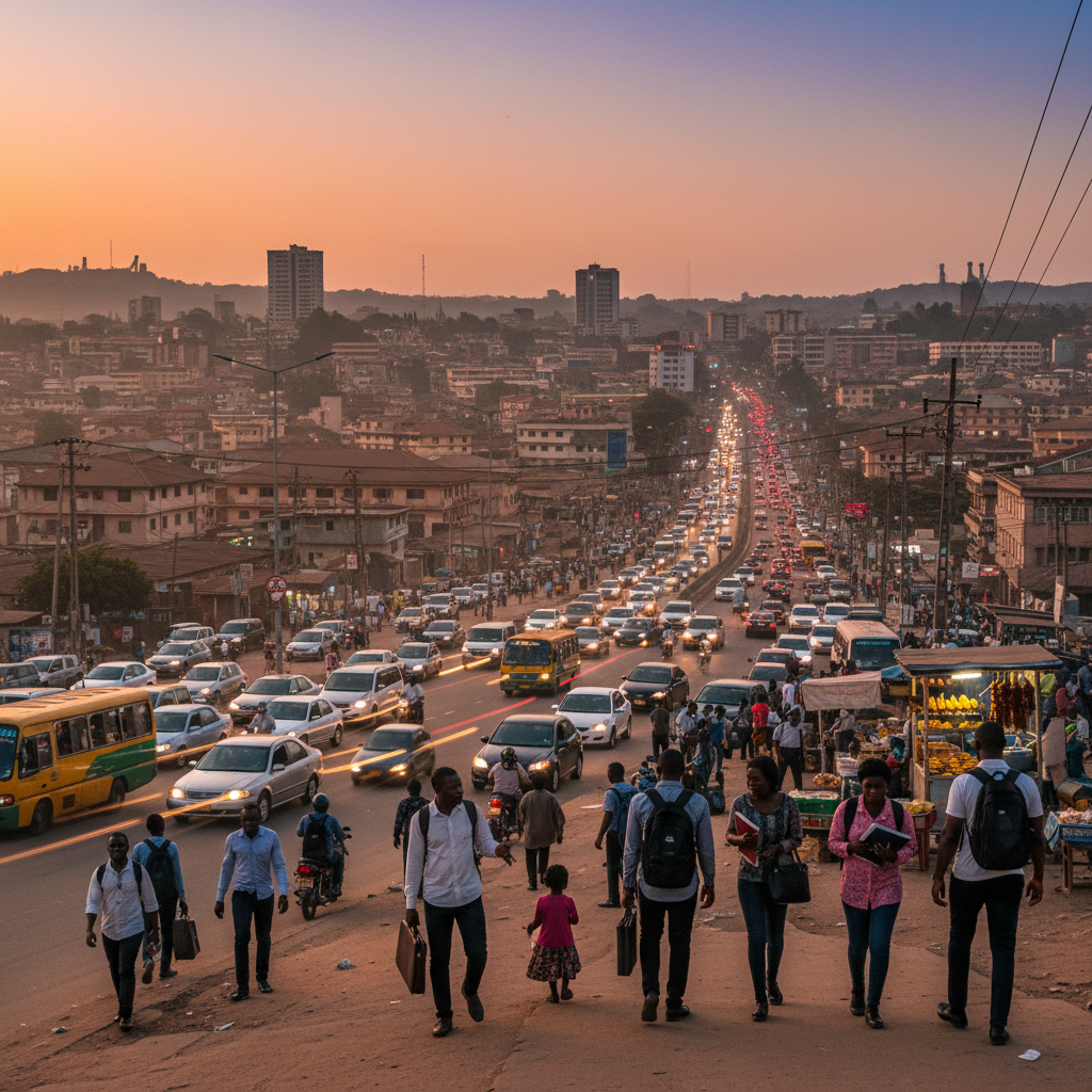 A view of the Enugu city skyline at sunset