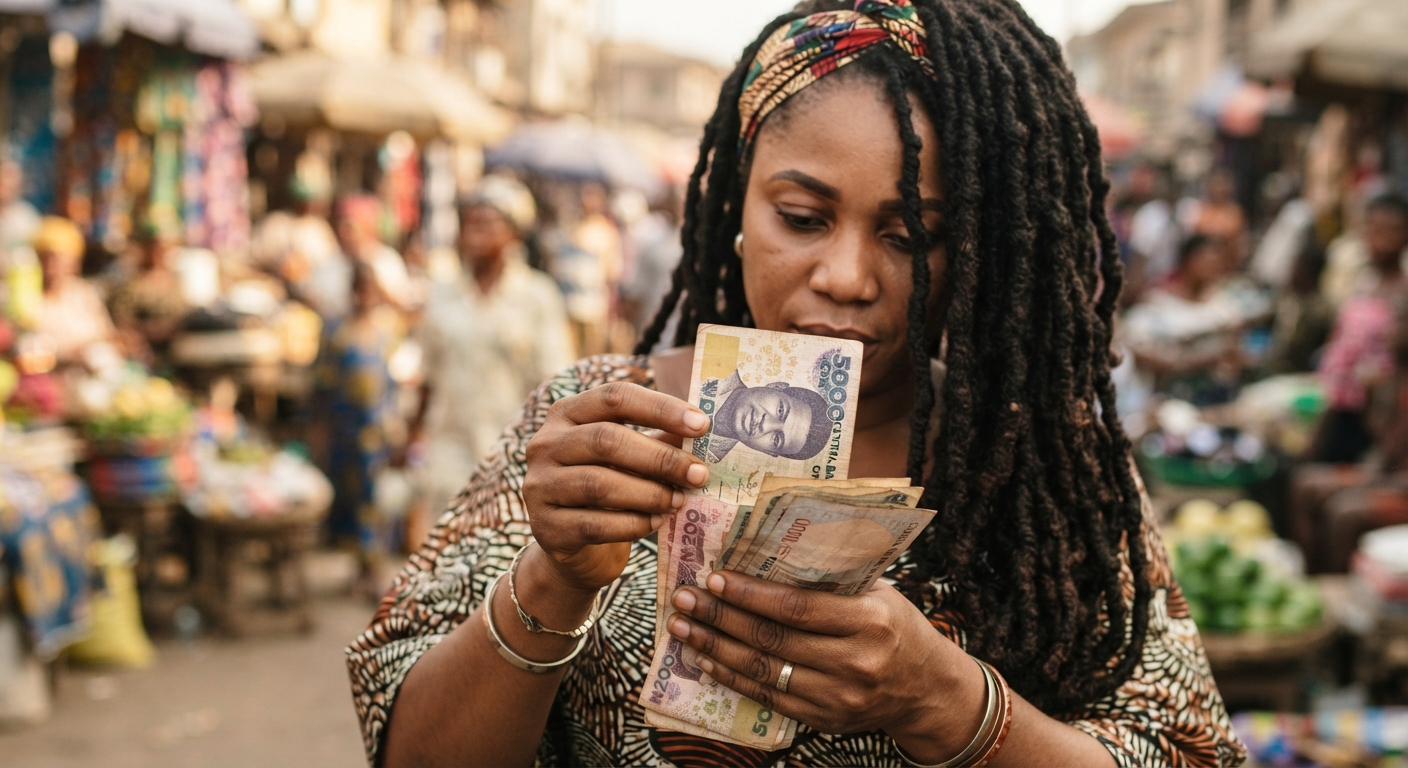 Naira notes laid out next to a section of locs hair, illustrating the cost of maintenance