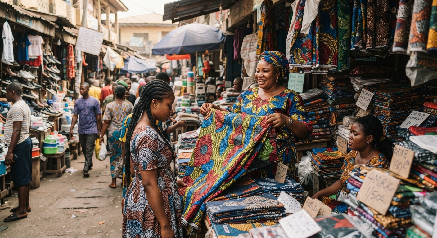 A busy market scene in Aba, highlighting local commerce.
