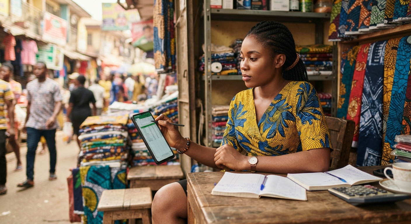 Young Nigerian woman using her smartphone to manage her budget and track expenses.