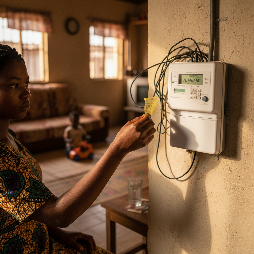 A close-up view of a digital prepaid electricity meter showing the remaining units.