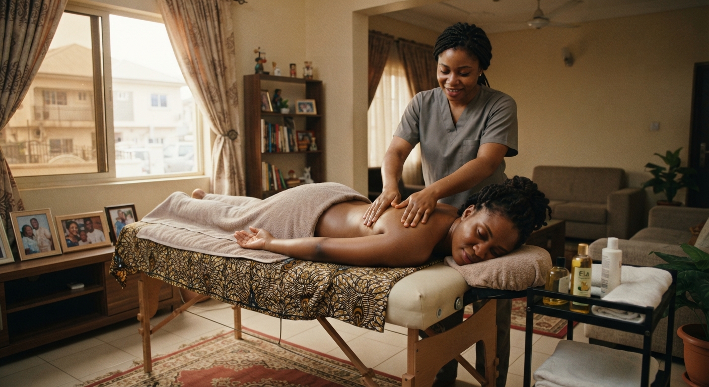 Woman receiving a relaxing massage at home