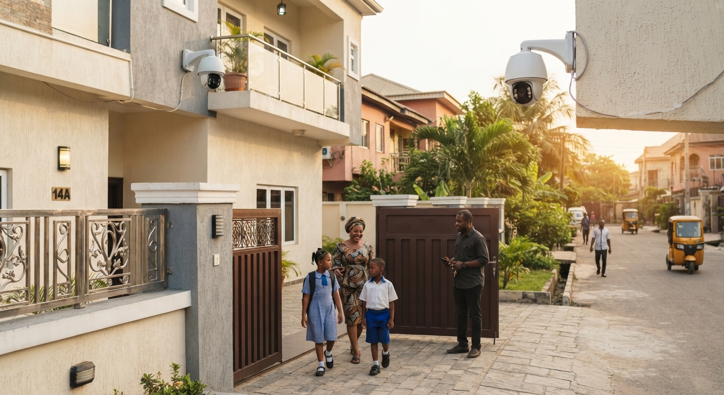 CCTV camera installed on the exterior wall of a residential building in Nigeria