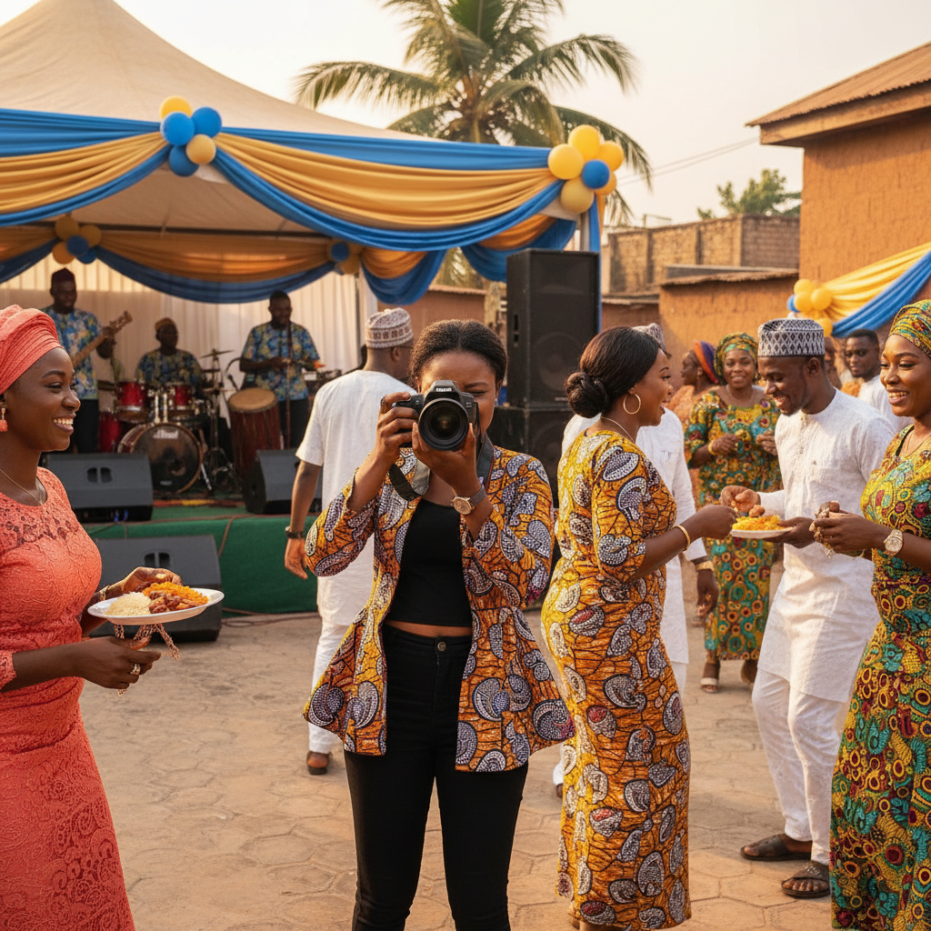 A Nigerian photographer capturing moments at a traditional event.