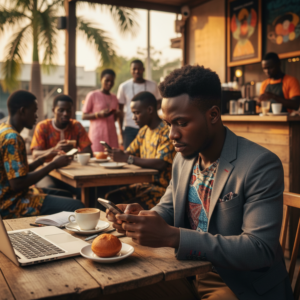 A young Nigerian professional analyzing their budget on the TrustAm app.