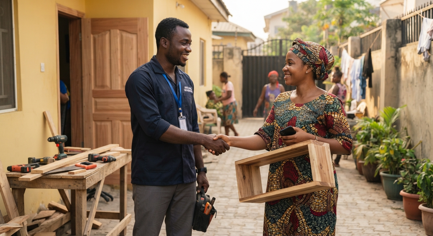 A handshake between a satisfied client and a service provider signifies trust.