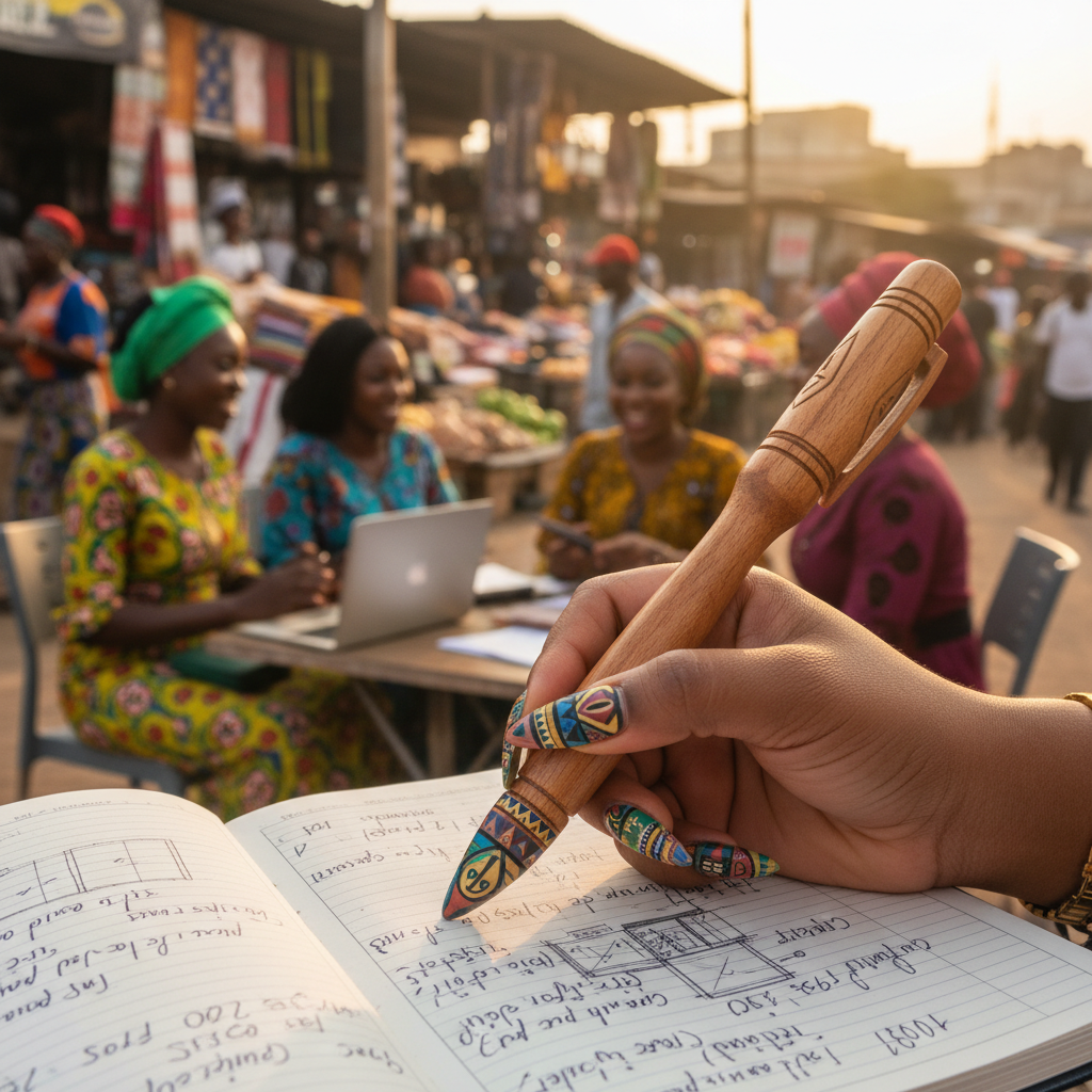 A close-up of a stunning set of long, coffin-shaped acrylic nails with detailed art, showcasing the high-level skill of a Nigerian nail technician.