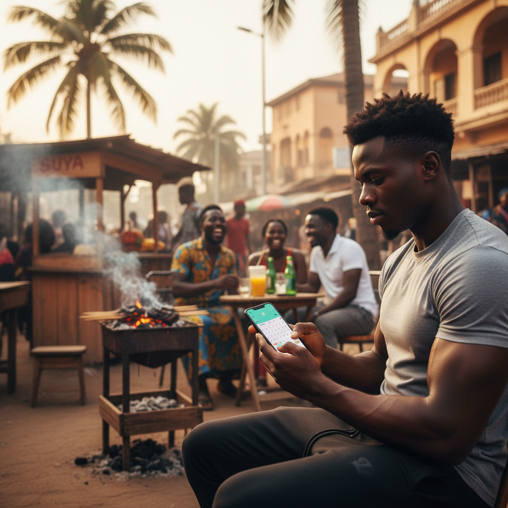 A Nigerian fitness trainer uses his smartphone to manage his client schedule and payments.