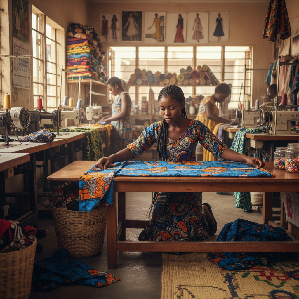 A Nigerian tailor working in her shop, an example of an SME that might need a loan.