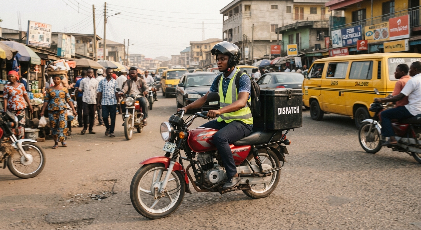 Nigerian dispatch rider on a motorcycle