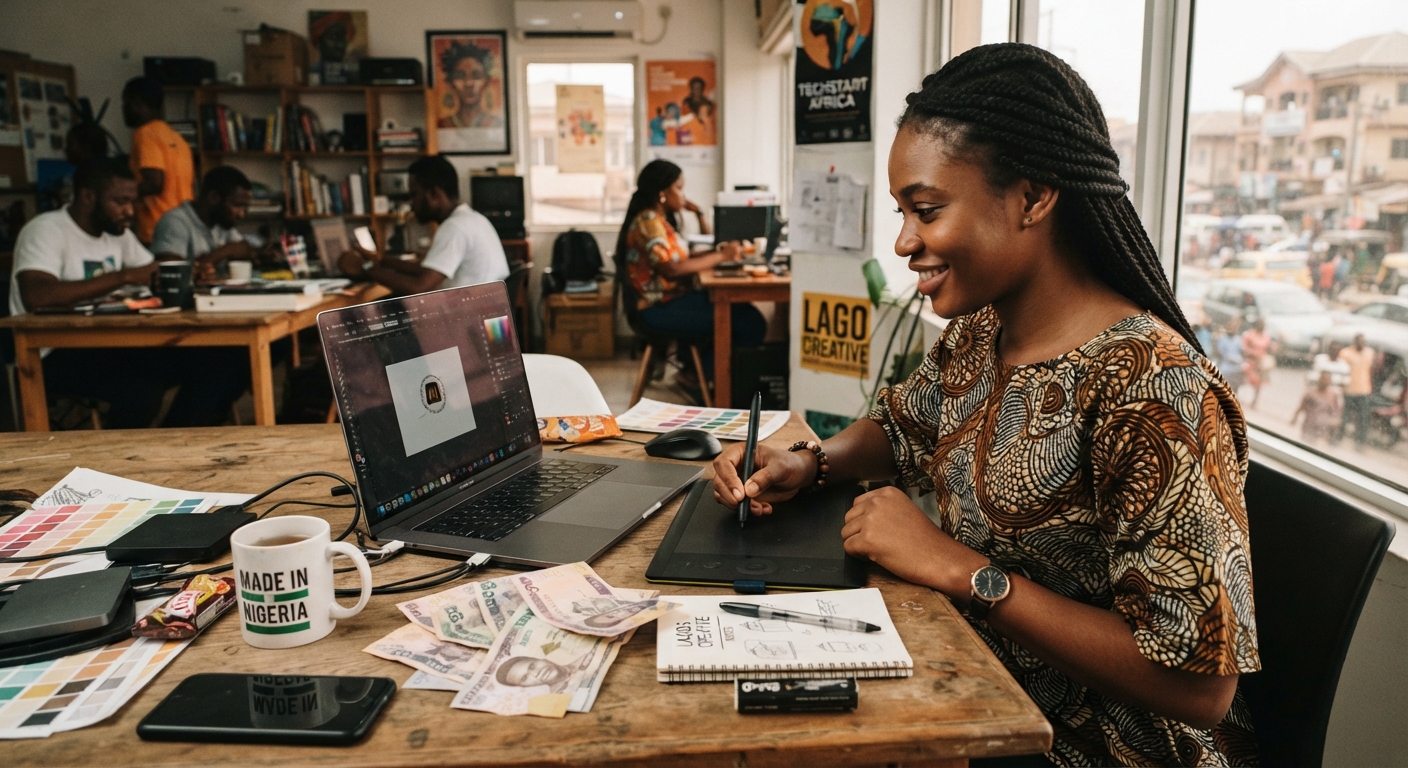 Naira notes and graphic design tools on a table