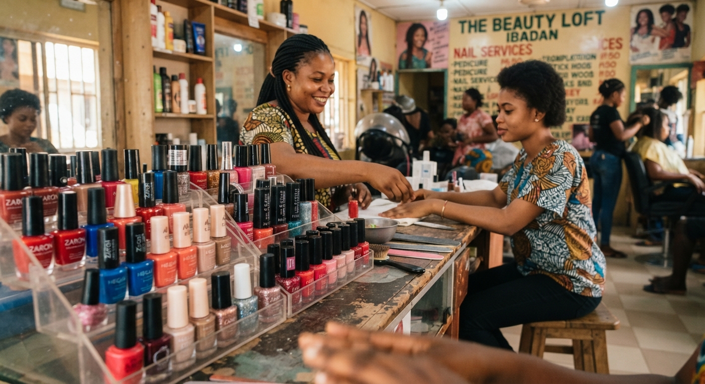 Variety of nail polish colors available at a salon