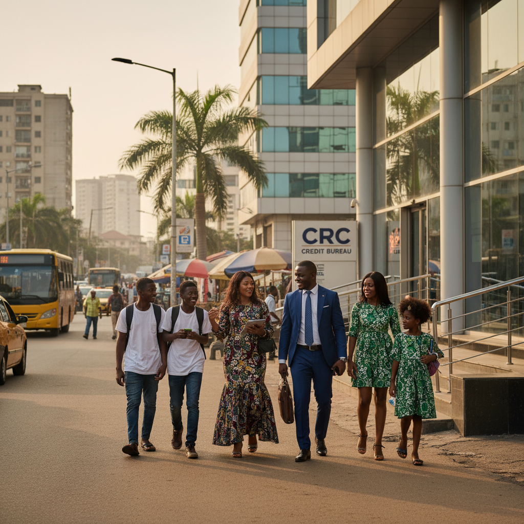 The exterior of a modern office building, representing a Nigerian credit bureau.