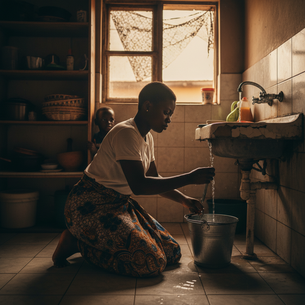A close-up of a dripping tap, symbolizing a common plumbing problem in an Onitsha home.