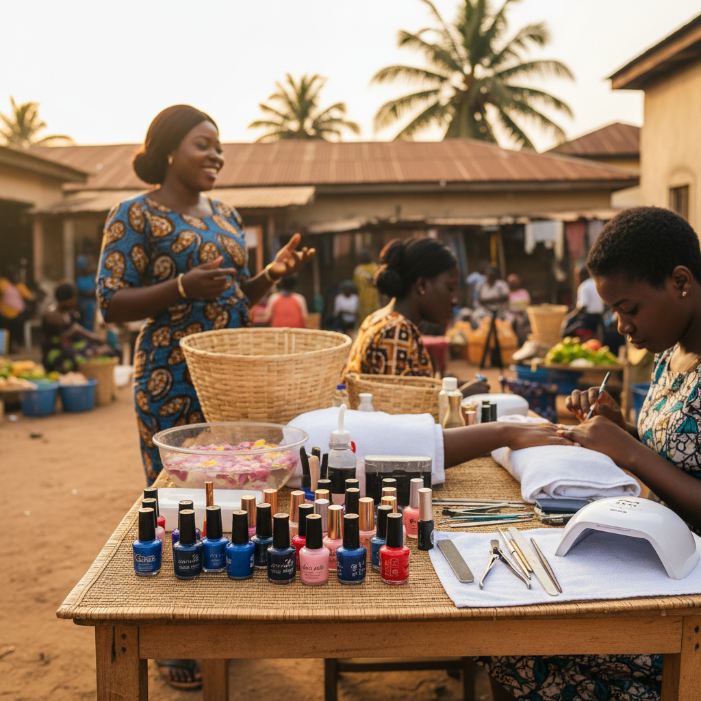 A complete and organized nail technician kit with all the essential tools and products.