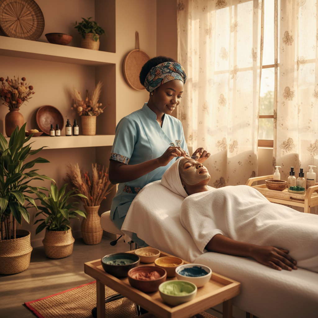 A professional skincare specialist in Uyo giving a client a facial treatment.