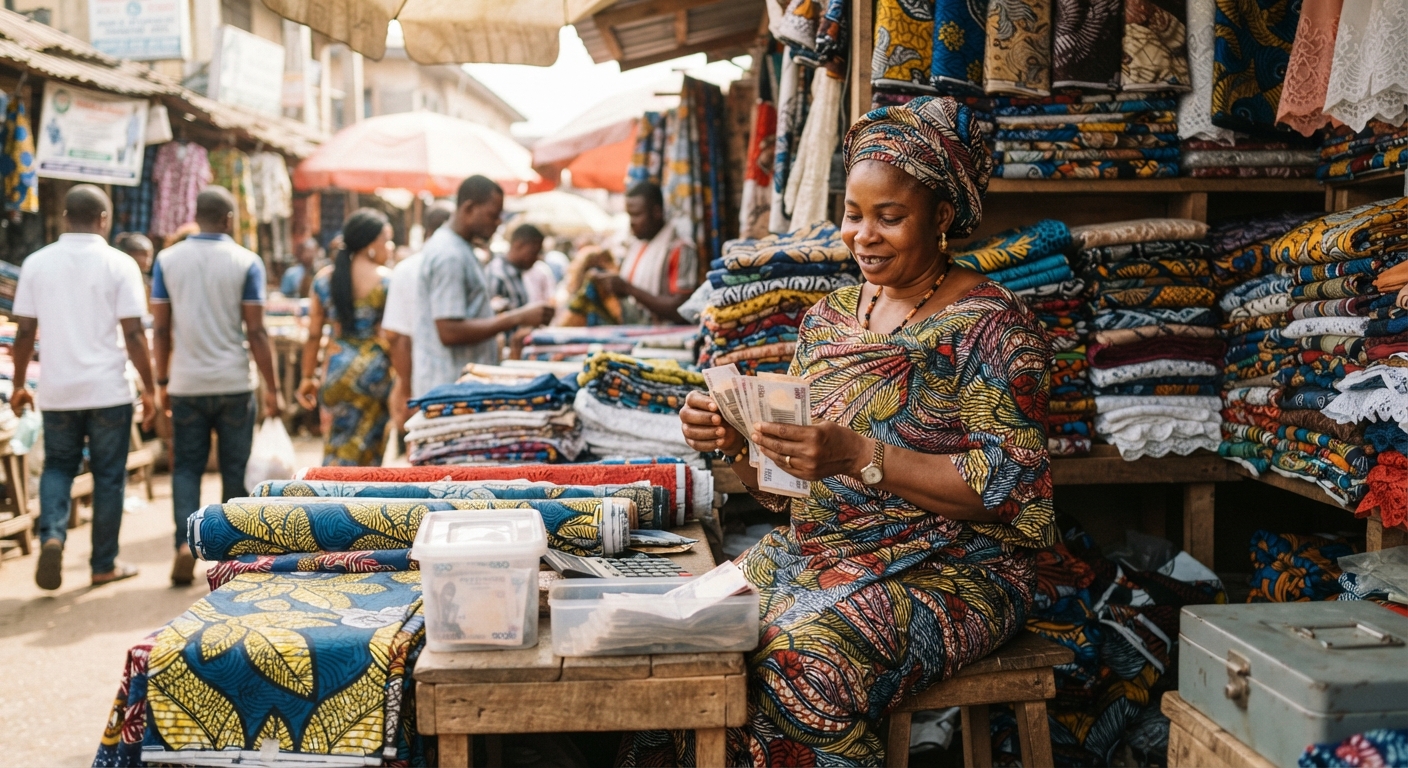 Nigerian woman counting naira notes