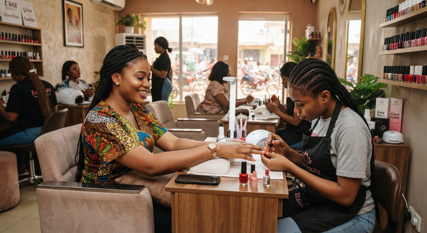Woman receiving a professional manicure at a nail salon
