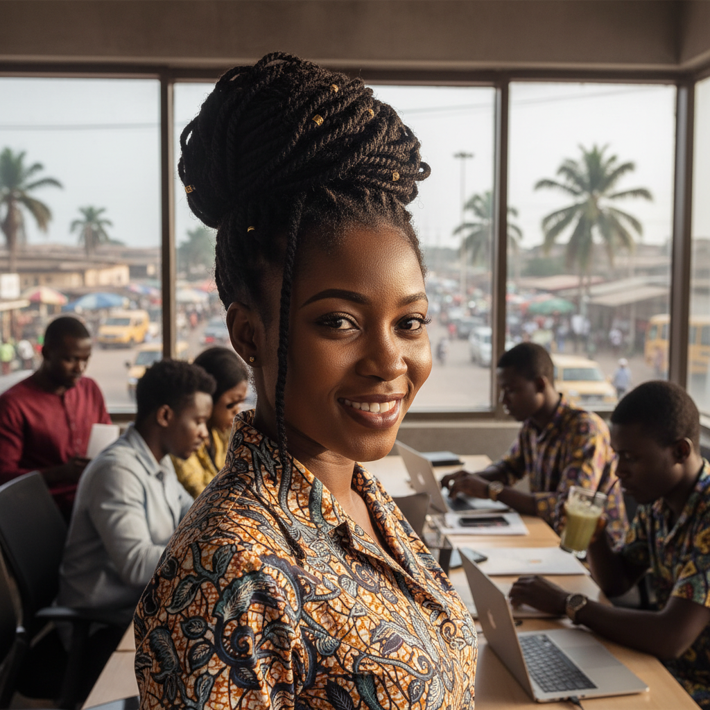 A close-up shot of perfectly manicured and styled locs on a Nigerian person.