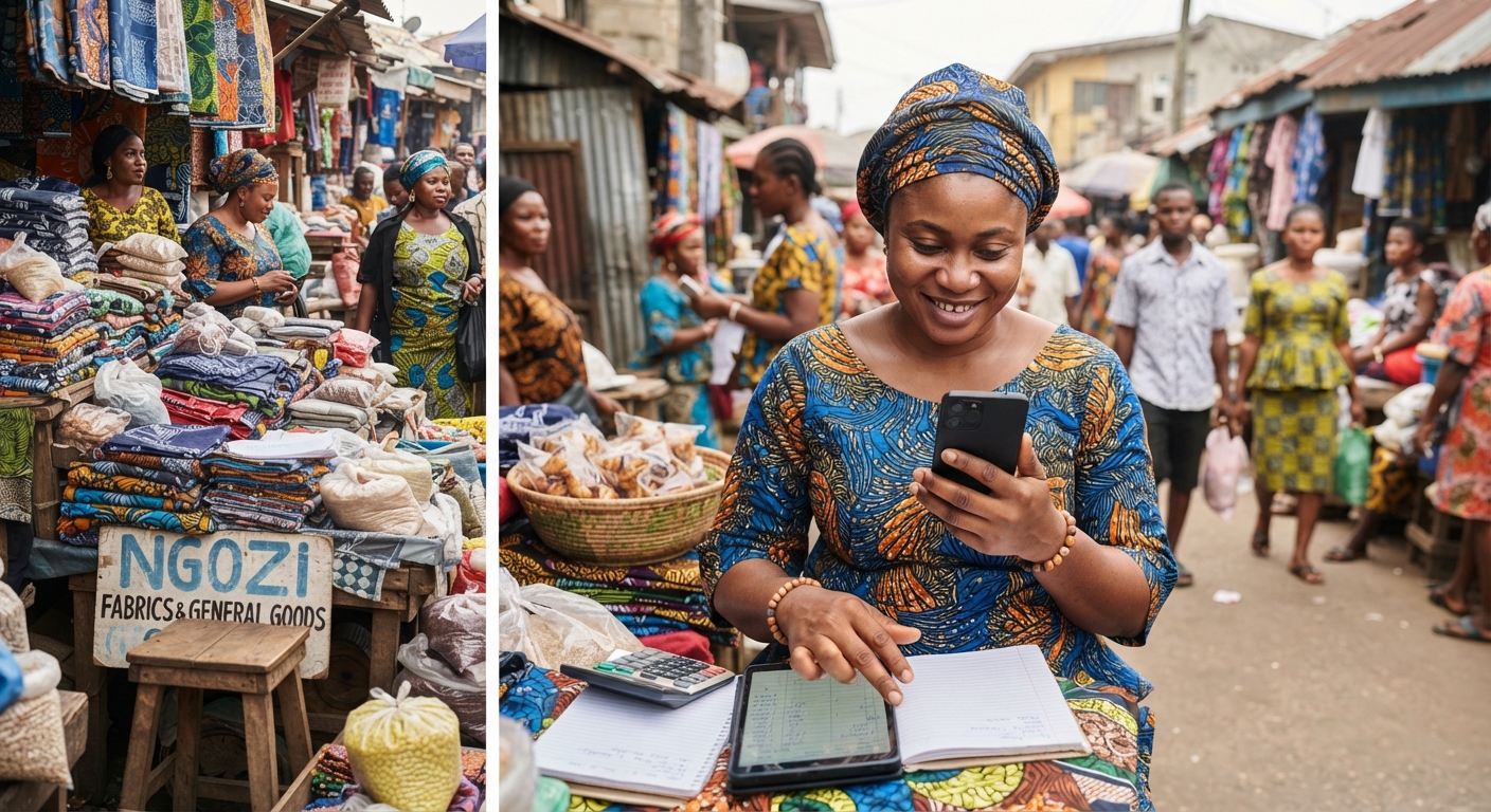 Trader using phone for business records
