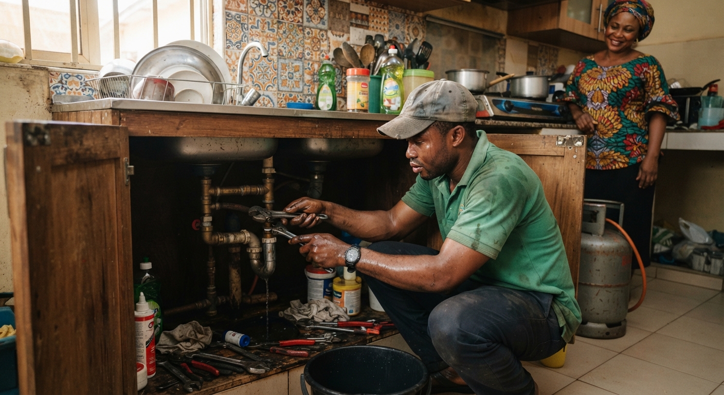 Nigerian plumber fixing pipes
