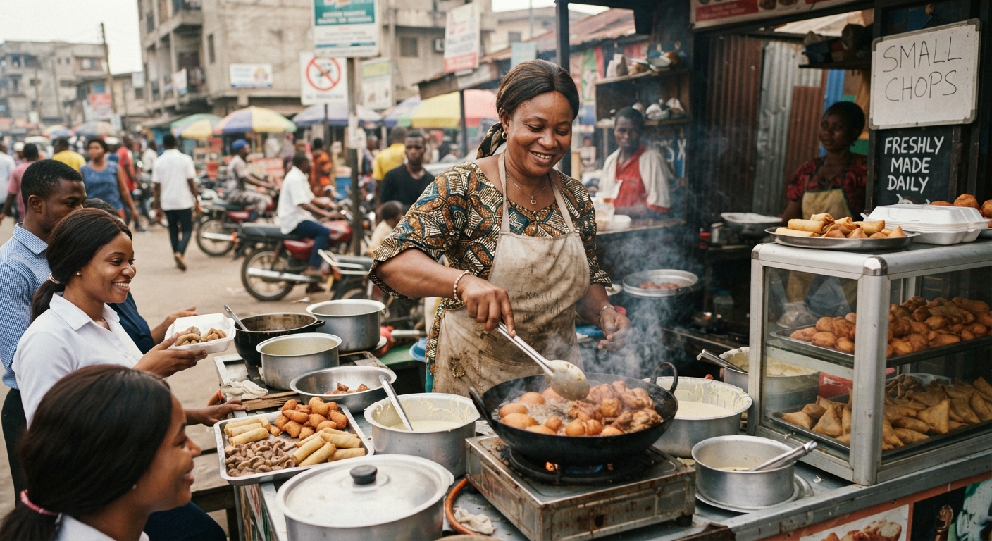 Small chops vendor carefully arranging appetizers