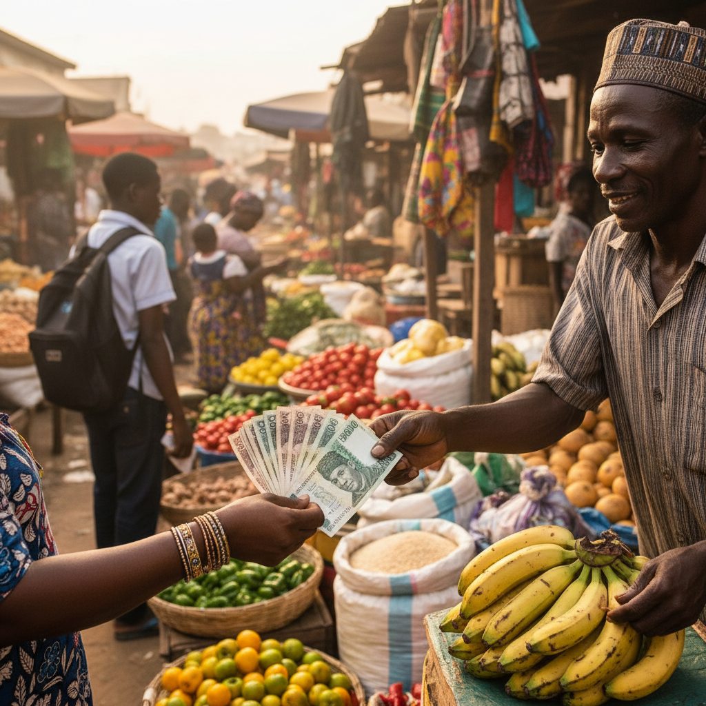 A customer paying a service provider in Nigerian Naira notes for a repair.