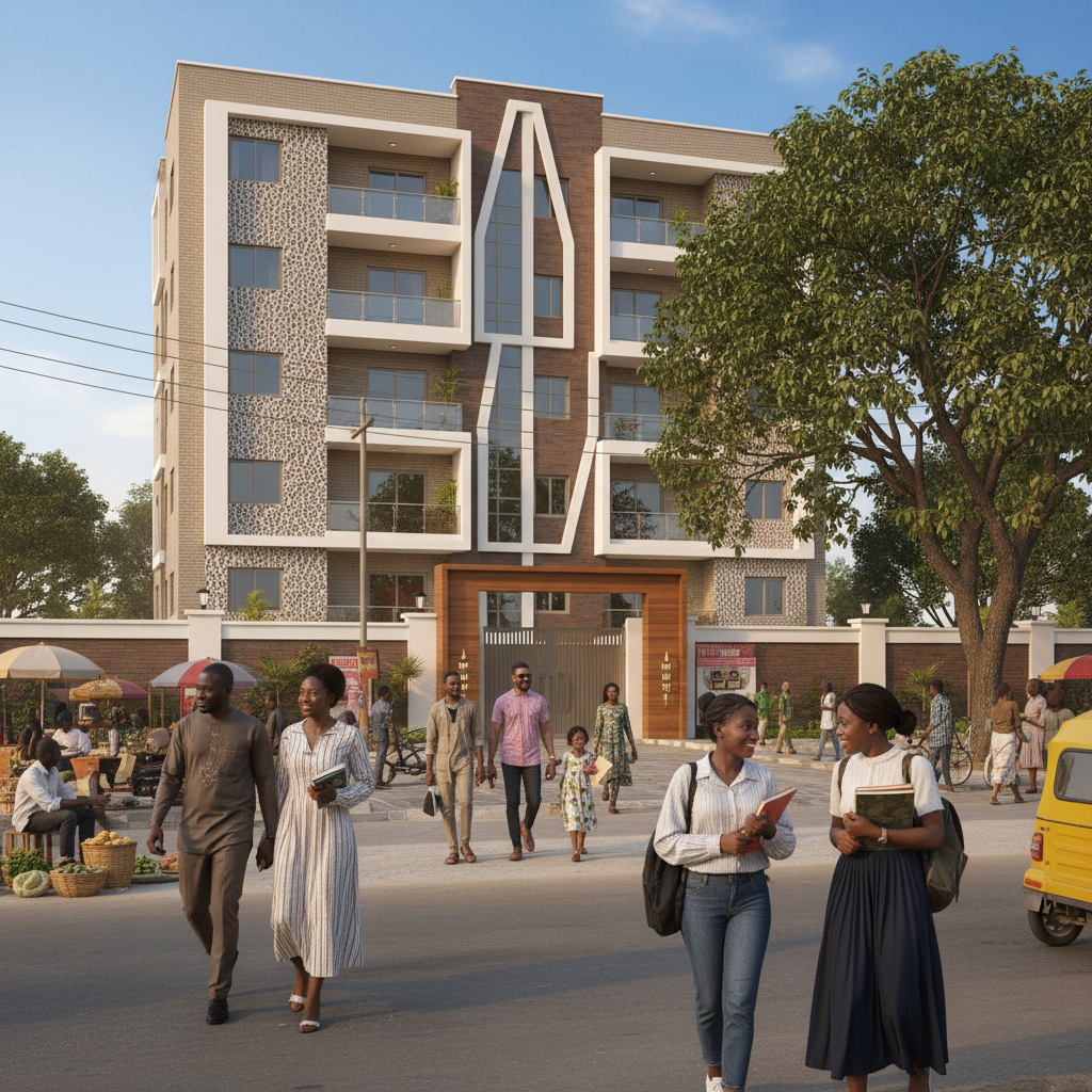 A clean and modern apartment building in a residential area of Kano.