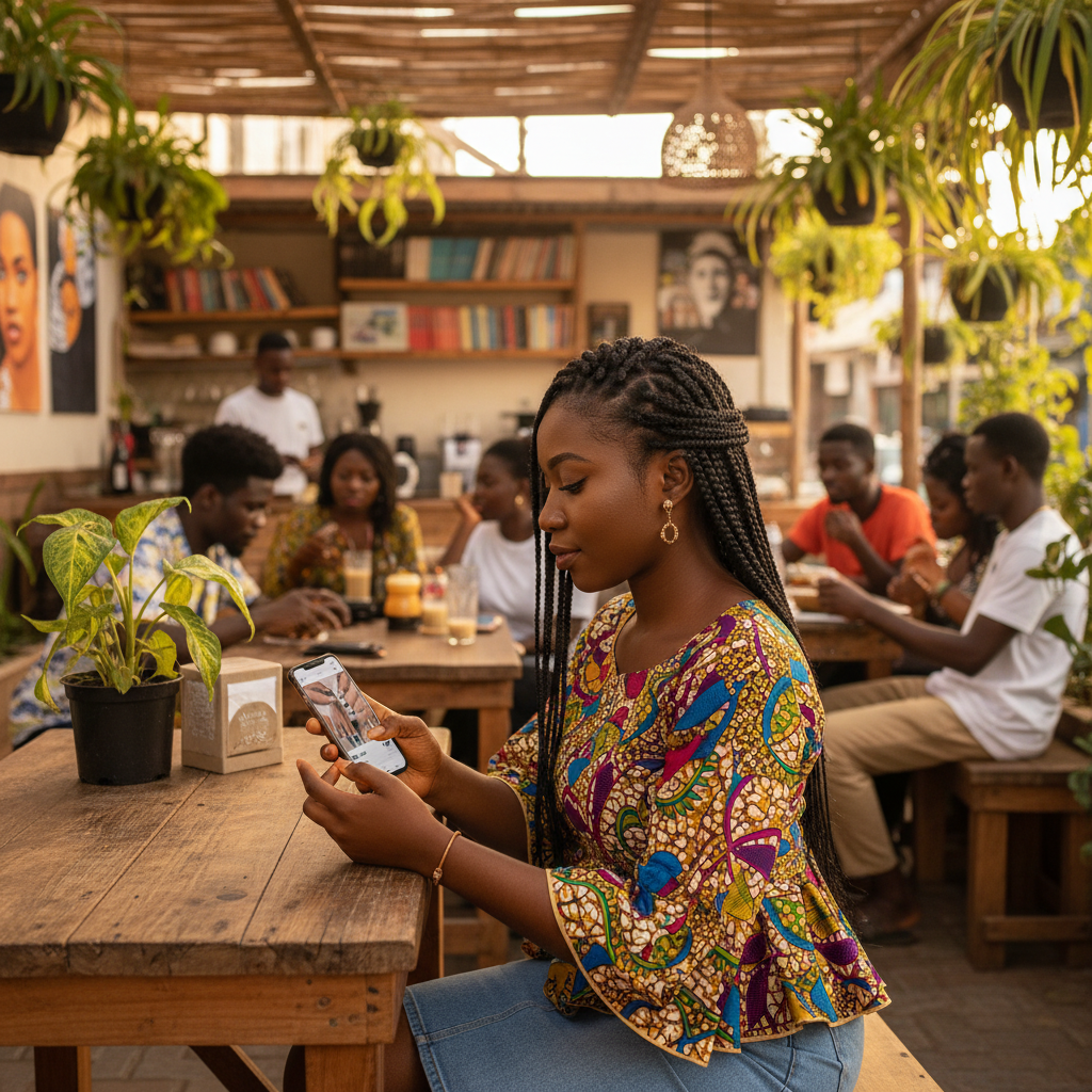 A customer browsing for nail technicians on the TrustAm app on her phone.