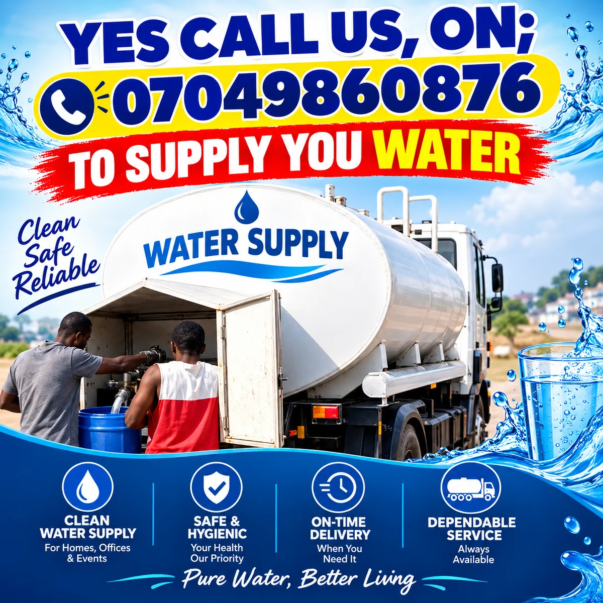 FOR LESS THAN 10000 LITRES CLEAN WATER TANKER SUPPLIES